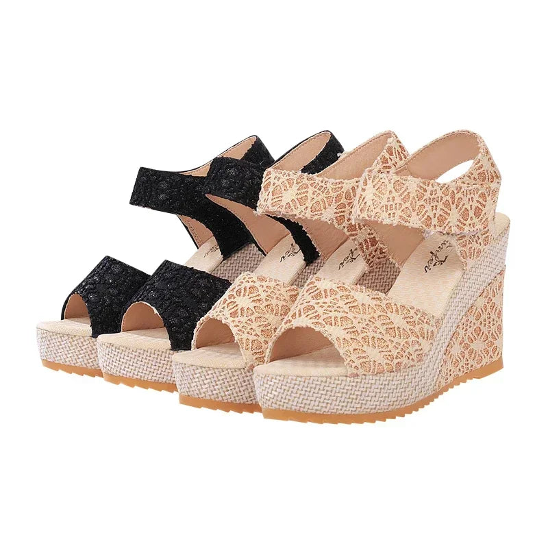 Women's Wedges Sandals 2024 Summer New Fashion Mesh Peep Toe Platform High Heel Women Sandals Sexy Party Dress Women Sandalias