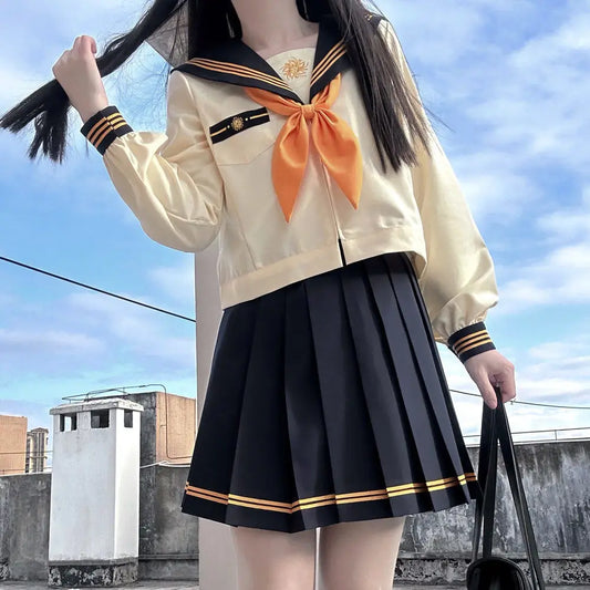 Black White JK Uniform Summer Short/long Sleeve Japanese School Uniforms Girls Sailor Sets Pleated Skirt JK Uniform COS Costume