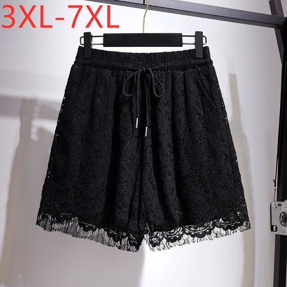 Women Summer Plus Size Sexy Lace Shorts Large Loose Black Wide Leg Short Female 3xl 4xl 5xl 6xl 7xl Y2K Clothing Free Shipping