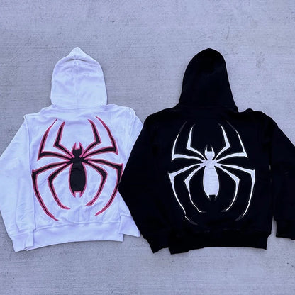 Y2k Spider Print Hoodies Women Men Hip Hop Zipper Long Sleeve Jacket Coats Autumn Winter Harajuku Casual Loose Hooded Sweatshirt