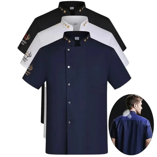 black Chef Jacket Short Sleeve chef uniform Cook Coat Chef T-shirt Baker Work Uniform Waiter Restaurant Hotel Clothes women Logo