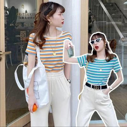 MRMT 2024 Brand New Striped Short Sleeve T-Shirt Ladies Women's Decoration Top Bottom Shirt t-Shirt For Female Tops