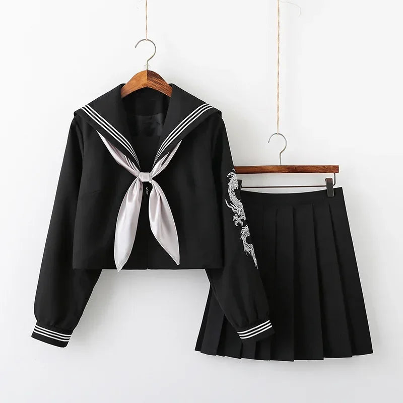 Japanese School Girl Uniform Pink Silver Dragon Sailor Outfit Skirt Sets JK Sailor Seifuku Uniform Cos Student School Clothes