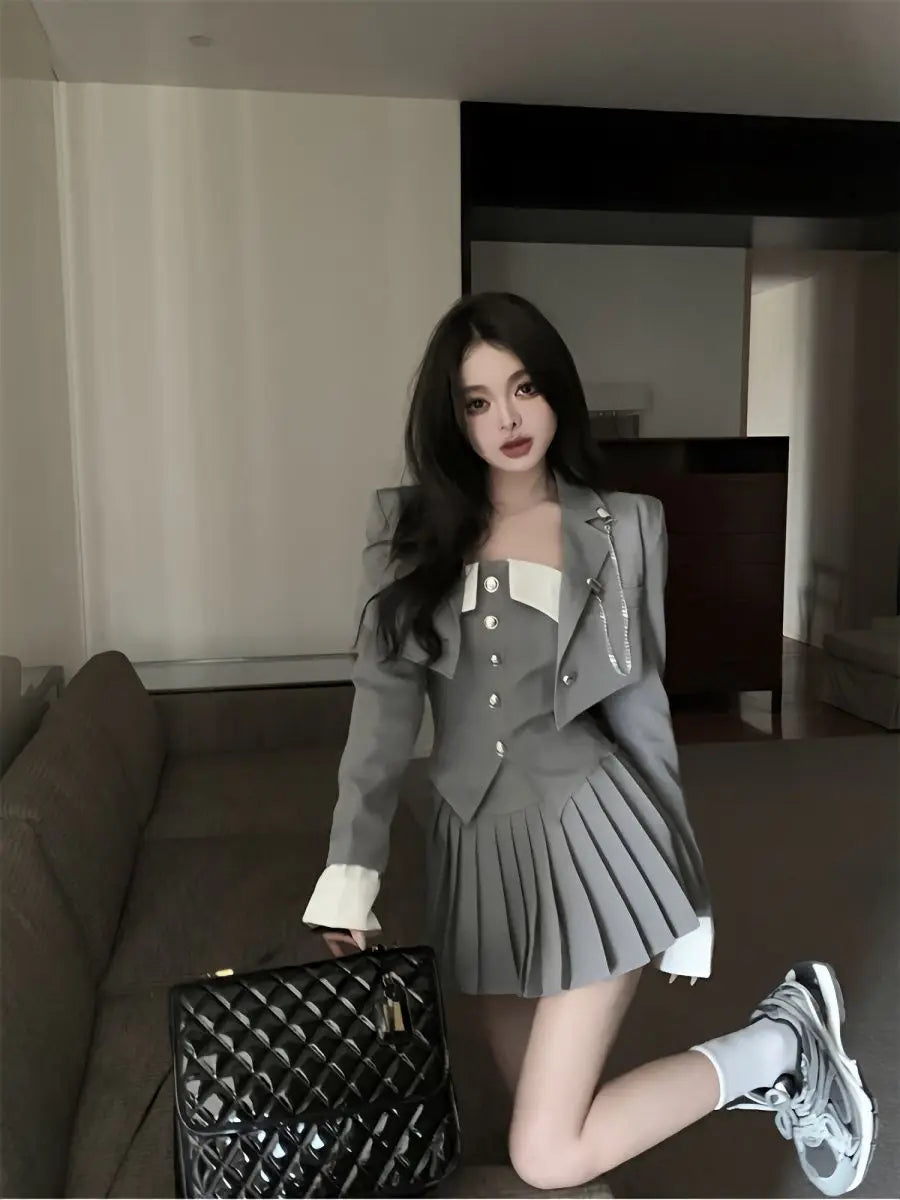 2024 japanese Jk uniform suit women's spring high waist sexy pleated skirt skirt three piece set vintage improved jk uniform set