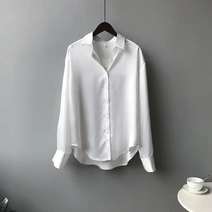 Autumn Silk Shirt Vintage Blouse Women White Lady Long Sleeves Female Loose Shirts Women-clothing Tops Women 2024 Women Shirts