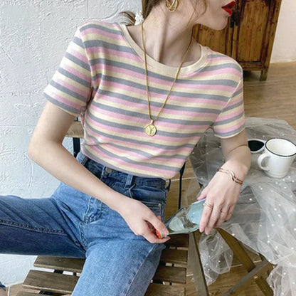 MRMT 2024 Brand New Striped Short Sleeve T-Shirt Ladies Women's Decoration Top Bottom Shirt t-Shirt For Female Tops