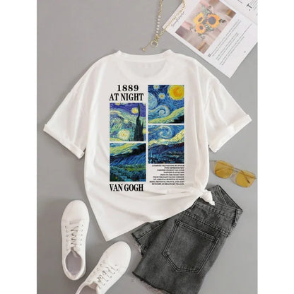 Plus Size Tshirt Fashion Top Tees Female Vincent Van Gogh Harajuku Aesthetic T Shirts Women Oil Painting Ullzang Funny T-shirt