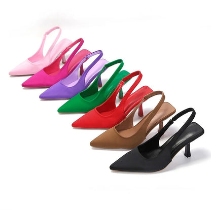 Women Summer Shoes 2023 New Fashion Pointed Toe Stiletto Medium Heel High Heels Women Back Empty Toe Sandals Green Women's Shoes