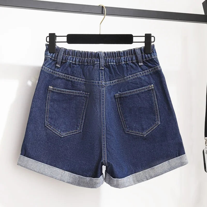 Women Plus Size Denim Shorts Modern Collection Double Rolled Cuff Denim Short Casual Bermuda Summer Shorts With Pockets ouc1520