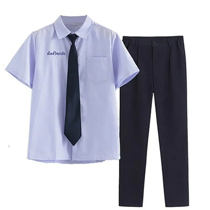 Women Girls JK Uniform Thai Style School Uniforms Seifuku Short Sleeve Embroidered Shirt Three-piece Set Pleated Skirt Student