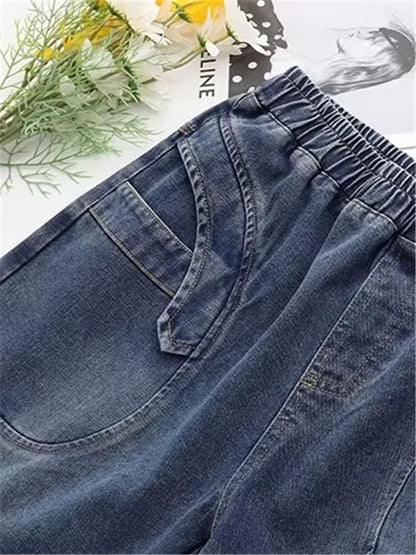 Plus Size Women's Clothing Denim Shorts Dimensional Patchwork Design With Buttons Non-Stretch For Obese Women Up To 220lbs In Th