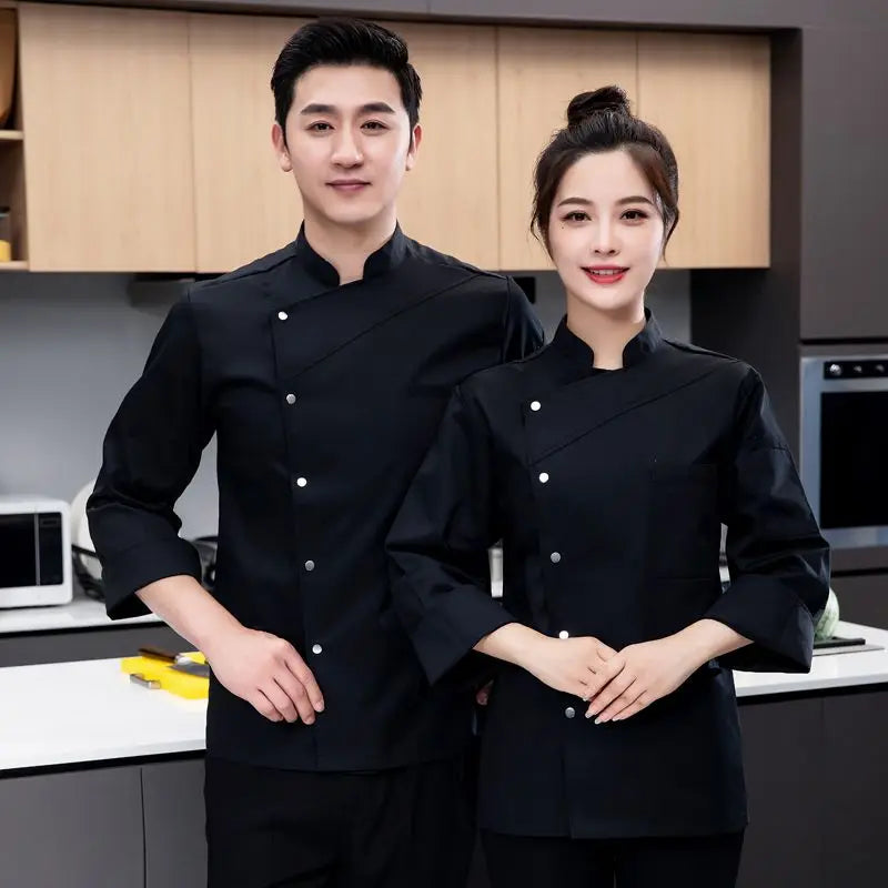 white Chef Jacket Long Sleeve chef uniform Cook Coat Chef T-shirt Baker Work Uniform Waiter Restaurant Hotel Clothes women Logo