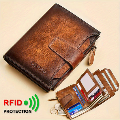 1pc Vintage Wallet (12.5cm X 10.01cm X 3.0cm), Vintage RFID Protection, Multifunctional With 18 Card Slots