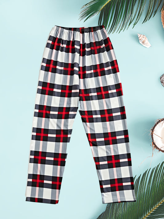 Men's Casual Plaid Sleep&Lounge Long Pants, Comfortable HomeWear Pajama Bottoms