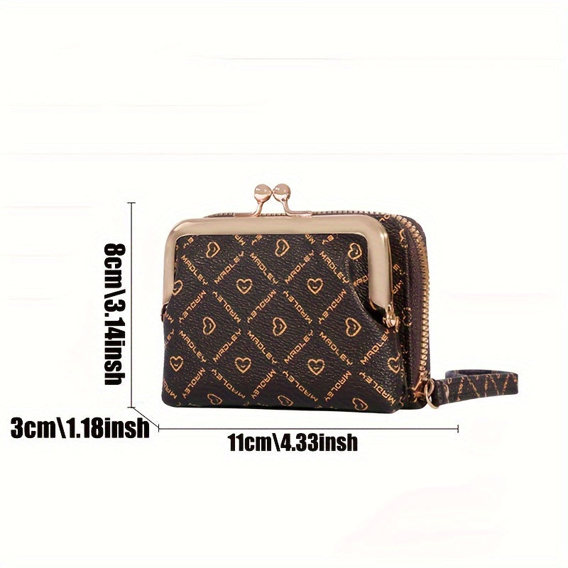 1 Pc Mini Classic Geometric Pattern Clutch Coin Purse, Elegant Kiss-Lock & Zipper Closed Wallet For Women