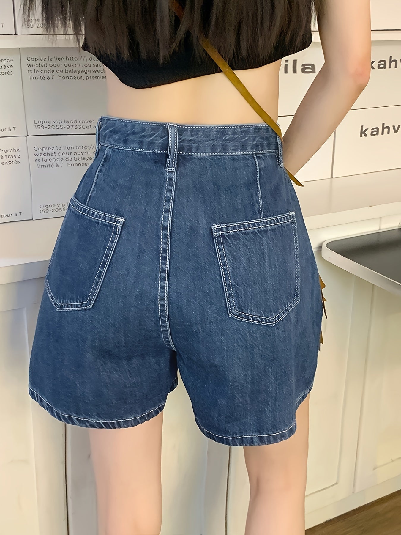 ZllKl  High-Waist Loose Fit Denim Shorts, Summer Casual Style, Plain Washed Blue Denim Shorts Trendy Fashion