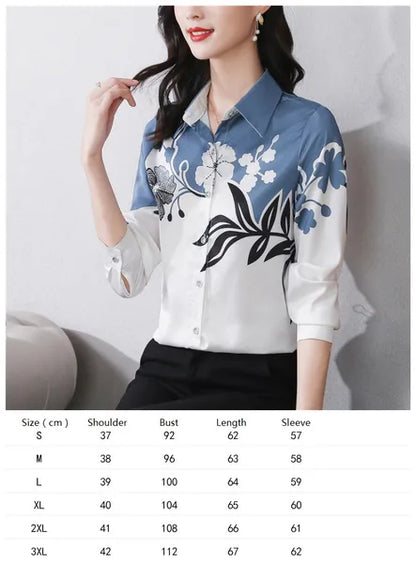 Vintage Butterfly Printed Runway Silk Blouses Women  Fashion Designer Striped Shirts Slim Business Office Ladies Button Spring Summer Long Sleeve Tops