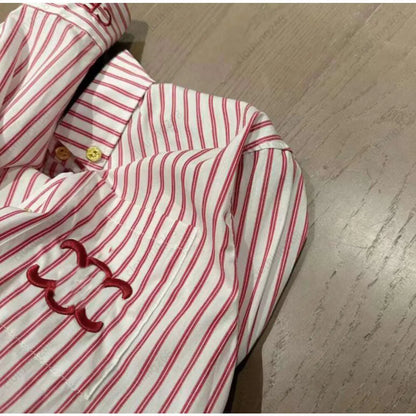 Womens Blouses Designer Embroidered letter pink striped shirts for womens spring new casual long sleeved POLO collar shirt top