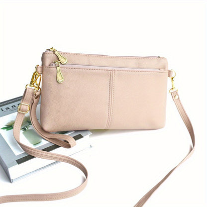 Fashion Crossbody Bag For Women, Double Zipper Clutch Purse, Square Wrist Wallet For Coin & Phone