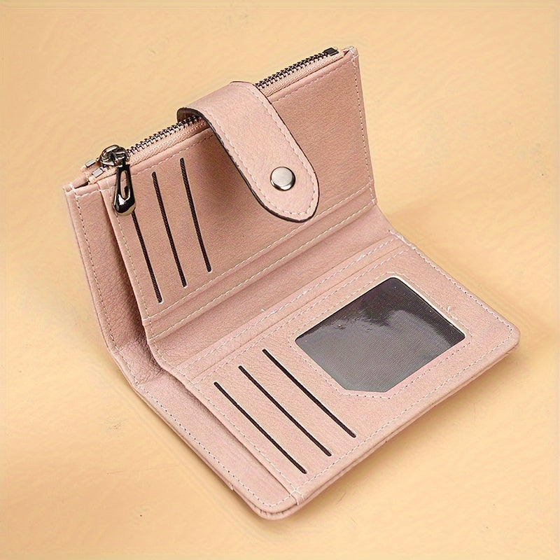 Retro Solid Color Short Wallet, Bifold Coin Purse, Faux Leather Multifunctional Credit Card Holder