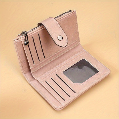 Retro Solid Color Short Wallet, Bifold Coin Purse, Faux Leather Multifunctional Credit Card Holder