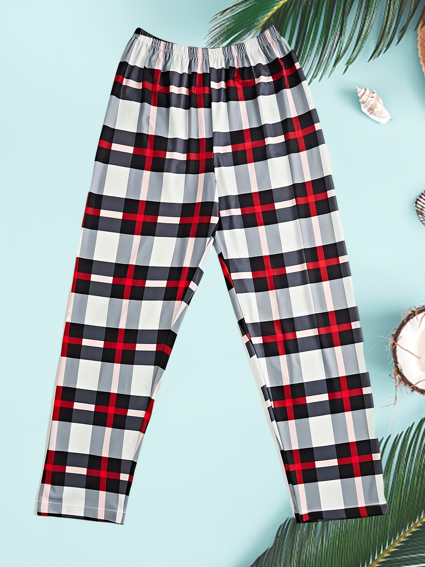 Men's Casual Plaid Sleep&Lounge Long Pants, Comfortable HomeWear Pajama Bottoms