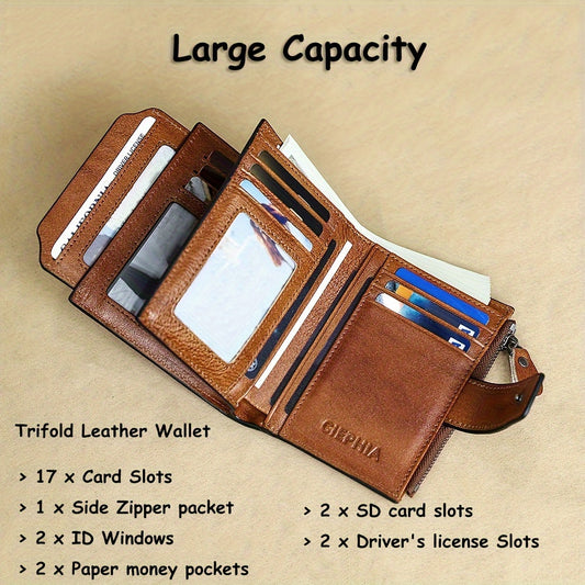 1pc Vintage Wallet (12.5cm X 10.01cm X 3.0cm), Vintage RFID Protection, Multifunctional With 18 Card Slots