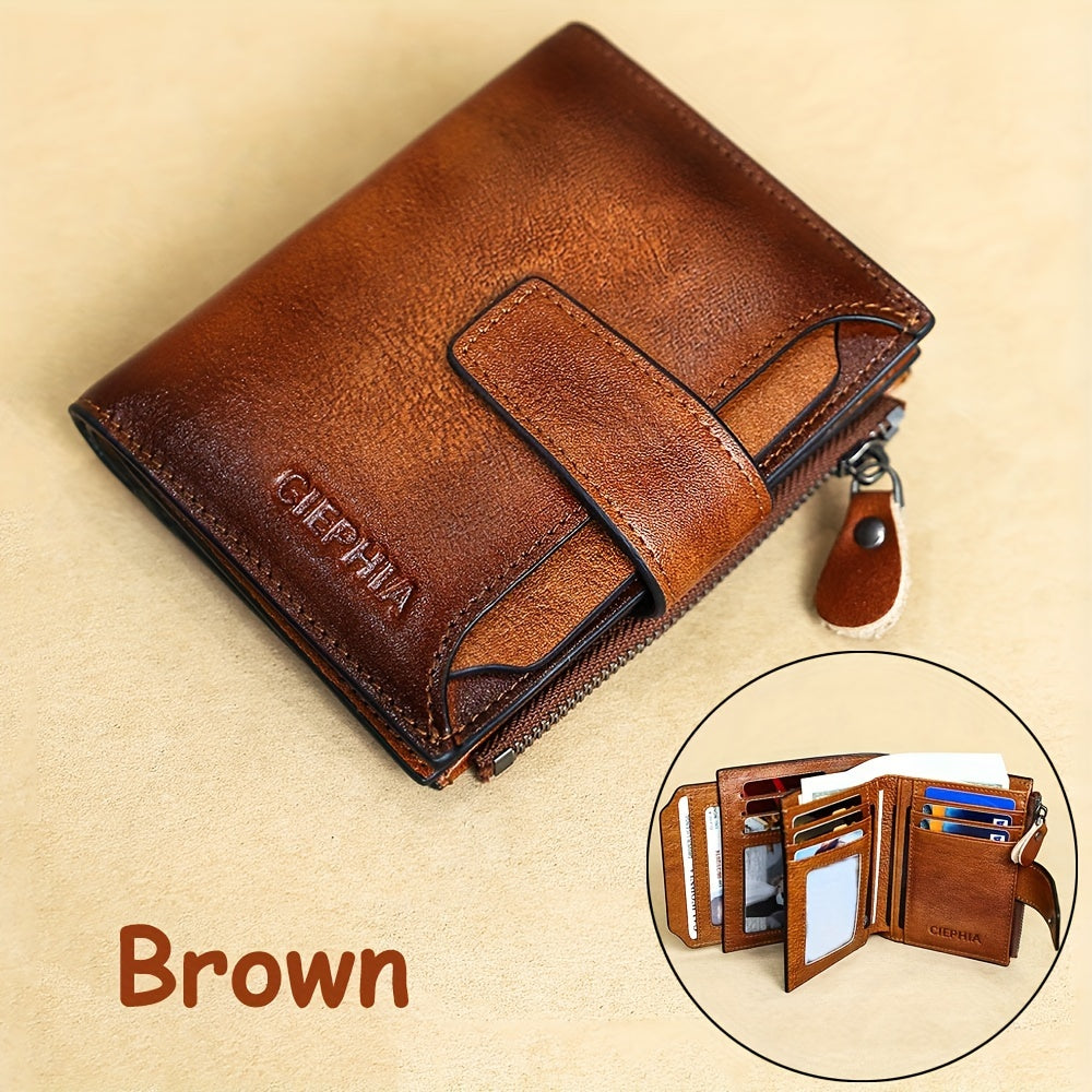 1pc Vintage Wallet (12.5cm X 10.01cm X 3.0cm), Vintage RFID Protection, Multifunctional With 18 Card Slots