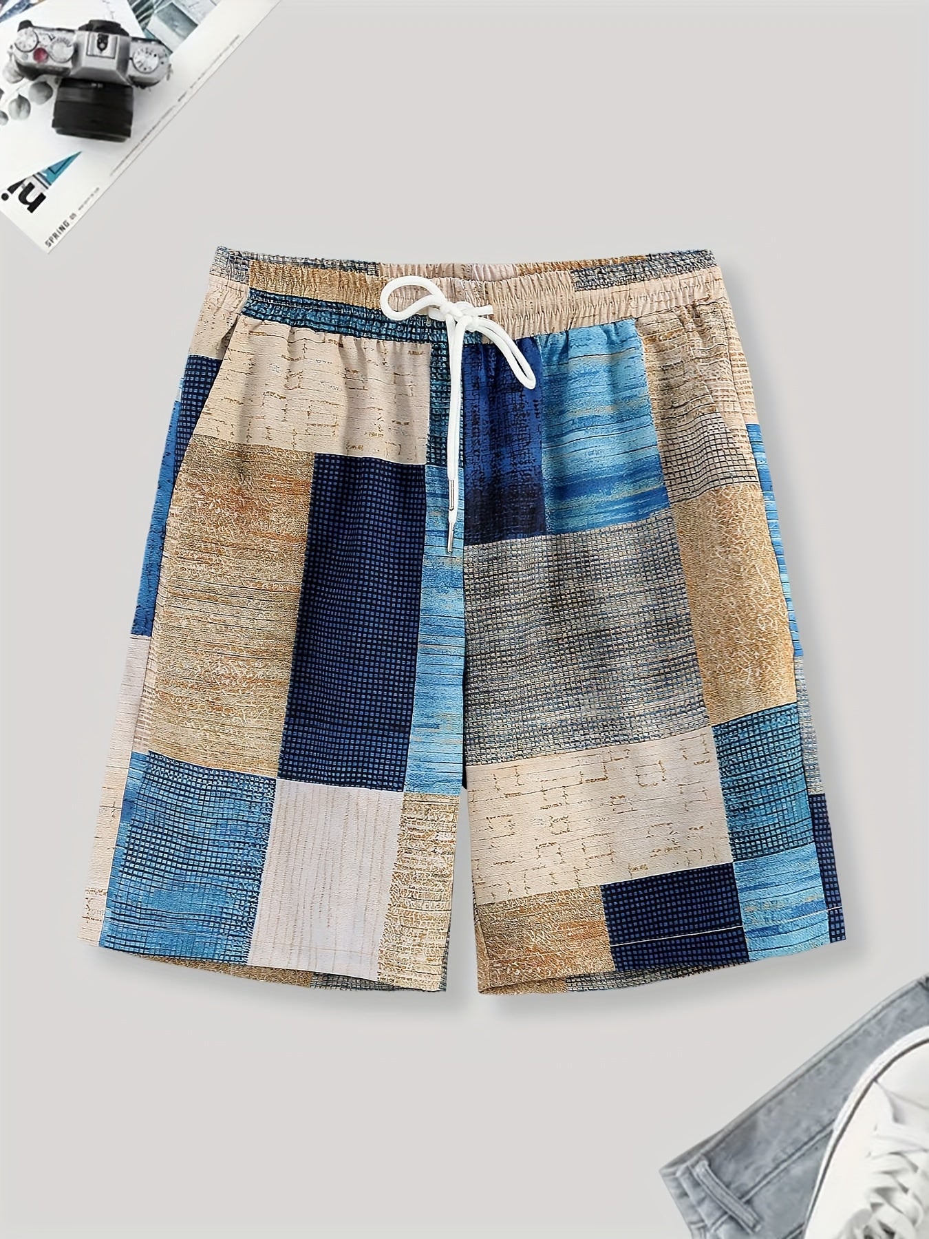 Latest Men's Gentle Comfy Pajama Color Block Print Shorts, Premium Print Design Sleep Bottoms