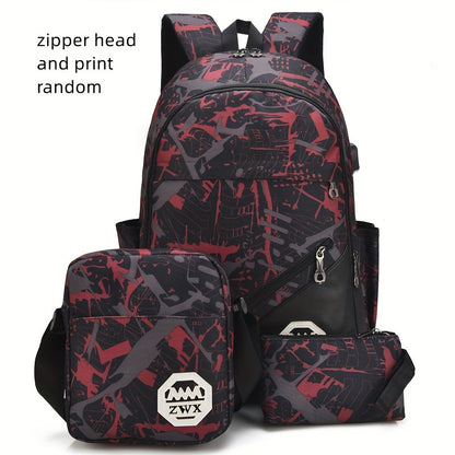 Chic, Large-Capacity Waterproof Backpack Combo: Includes Pencil Case & Crossbody Bag for School, Travel & Daily Commute