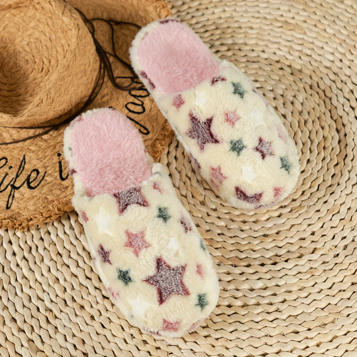 Cozy Winter Slippers: Soft Fleece with Cute Star Patterns - Perfect for Indoor Comfort