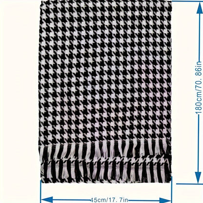 Luxurious Houndstooth Scarf Shawl - Soft, Warm & Stretchy - Cozy Tassel Wrap for Autumn Winter - Versatile Neck Protection & Coldproof Blanket Scarf, One-Size-Fits-All