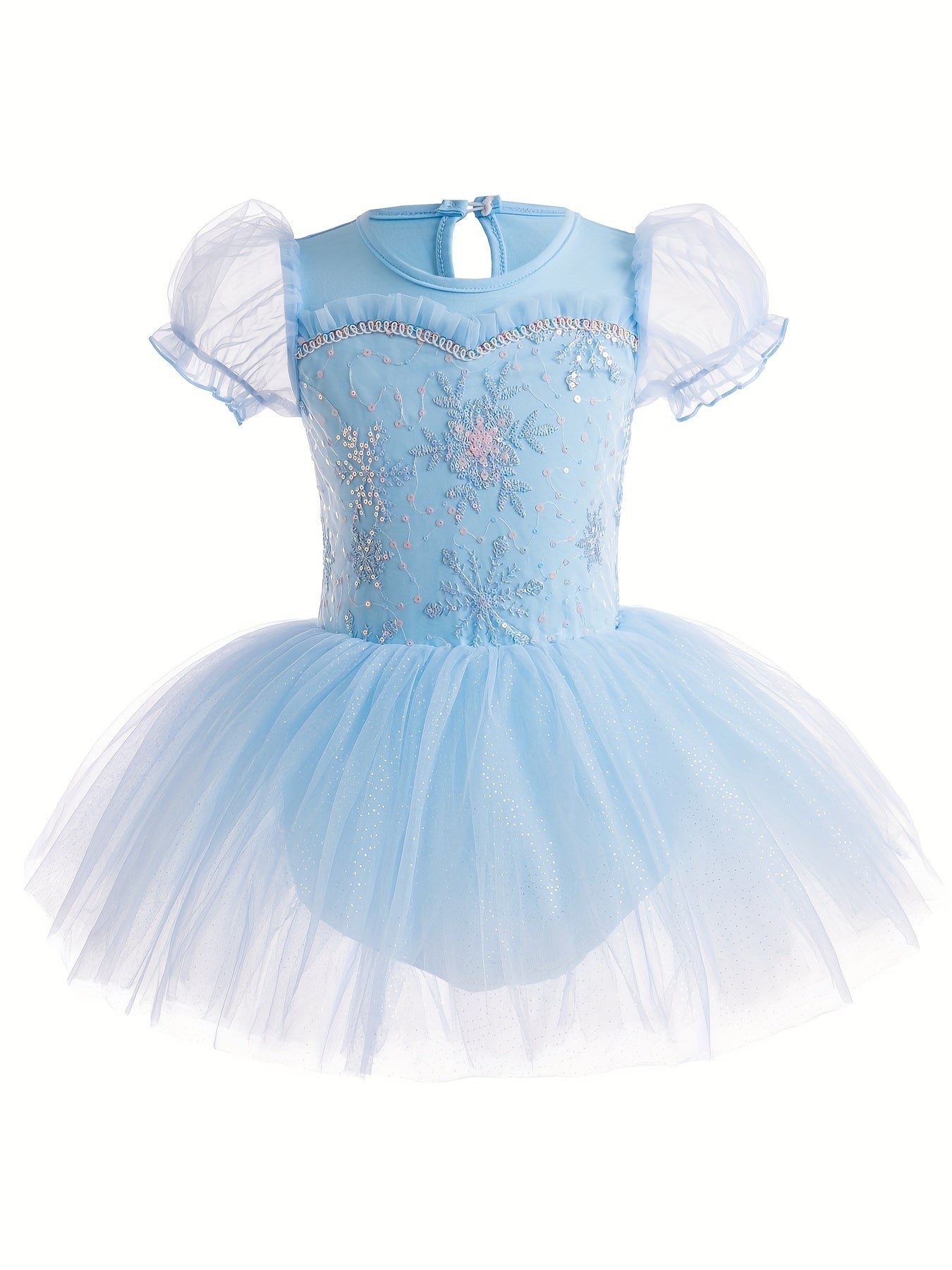 Sequins Embroidered Girls Ballet Dance Dress, Bubble Mesh Sleeve 1-piece Bodysuit Photograph Performance Dance Leotard