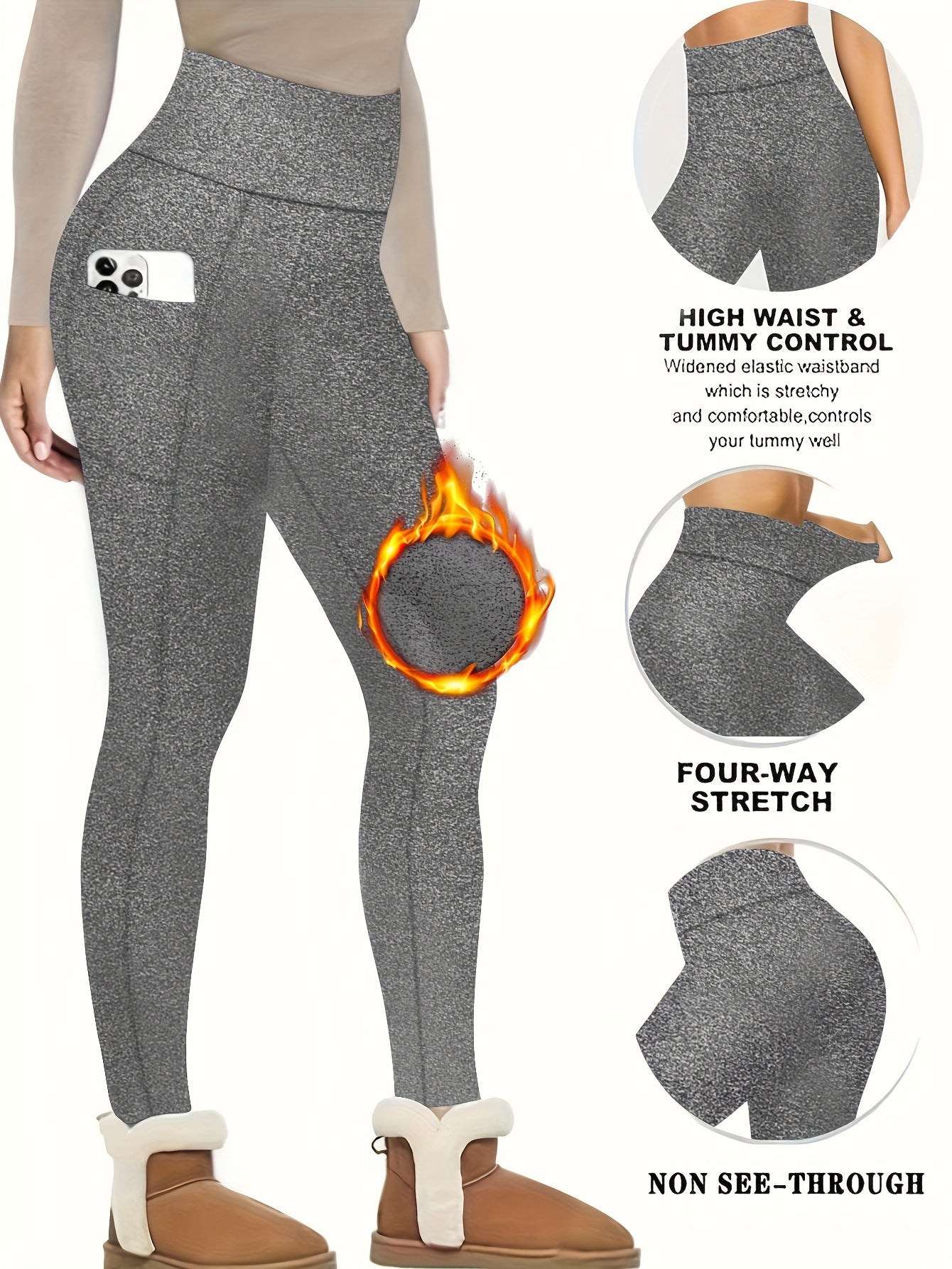 Ultra-Soft Thermal Pocket Yoga Tight Pants - Fleece Lined, High Waisted, Slimming, Four-Way Stretch, Moisture-Wicking, Winter Activewear for Women - Perfect for Yoga, Running, Fitness, and Outdoor Activities