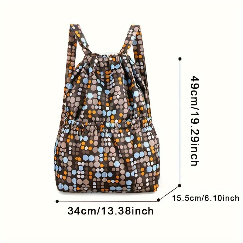 Vibrant Floral Print Nylon Drawstring Backpack - Spacious, Lightweight, Water-Resistant Travel & Sports Rucksack with Multiple Pockets and Polyester Lining for Women and Men