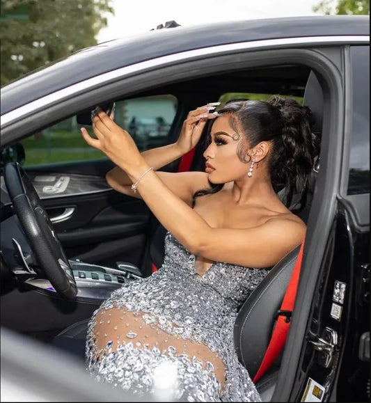 Sparkly Silver Sequins Mermaid Prom Dresses  For Black Girls Sweetheart Crystal Rhinestone Sweep Train Formal Party Luxury Evening Gowns Robes De Bal 0304