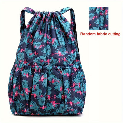 Vibrant Floral Print Nylon Drawstring Backpack - Spacious, Lightweight, Water-Resistant Travel & Sports Rucksack with Multiple Pockets and Polyester Lining for Women and Men