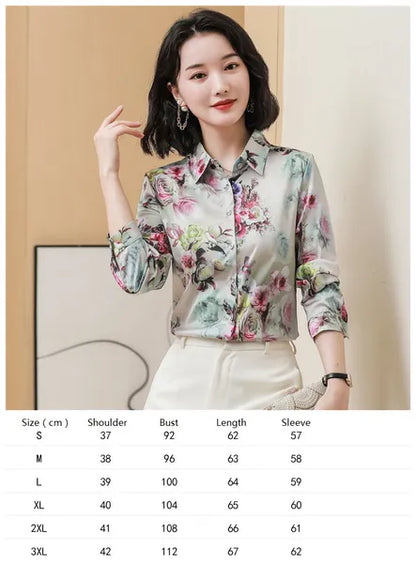 Vintage Butterfly Printed Runway Silk Blouses Women  Fashion Designer Striped Shirts Slim Business Office Ladies Button Spring Summer Long Sleeve Tops