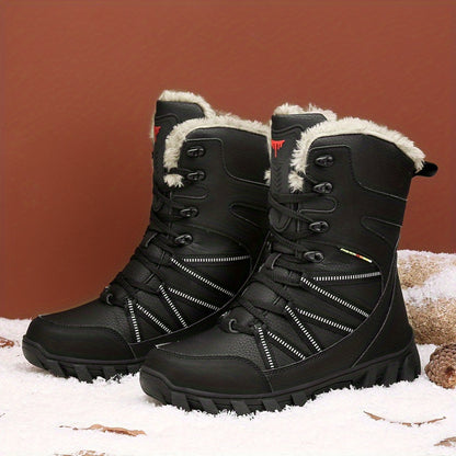 Men's Mid Calf Snow Boots, Winter Thermal Shoes, Windproof Hiking Boots With Fuzzy Lining