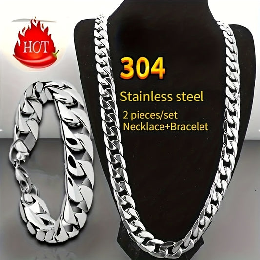 Y2K Stainless Steel Unisex Jewelry Set: Chic Necklace & Bangle Combo for Couples and Trendsetters (2pcs/set)