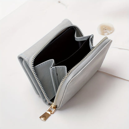 Solid Color Trifold Card Wallet, Minimalist Clutch Coin Purse, Trendy Casual Purse