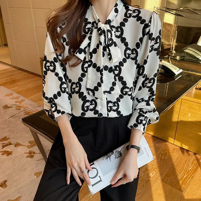 Women's Blouses & Shirts Spring Summer Women's Chic Printing Ladies Long Sleeve Tops Blusas MujerWomen's