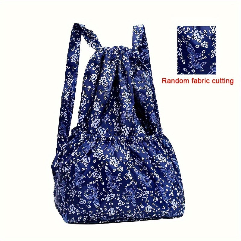 Vibrant Floral Print Nylon Drawstring Backpack - Spacious, Lightweight, Water-Resistant Travel & Sports Rucksack with Multiple Pockets and Polyester Lining for Women and Men