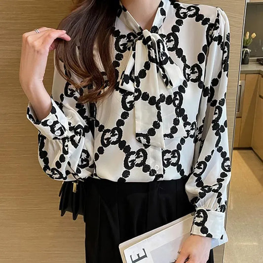 Women's Blouses & Shirts Spring Summer Women's Chic Printing Ladies Long Sleeve Tops Blusas MujerWomen's