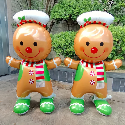 1pc Festive Christmas Gingerbread Chef Inflatable Balloon Set for 14+ Age Group, No Electricity Needed, Made of Durable Aluminum Film Material for Holiday Decor