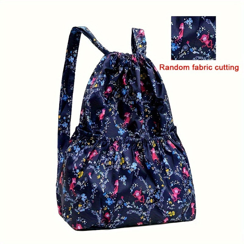 Vibrant Floral Print Nylon Drawstring Backpack - Spacious, Lightweight, Water-Resistant Travel & Sports Rucksack with Multiple Pockets and Polyester Lining for Women and Men