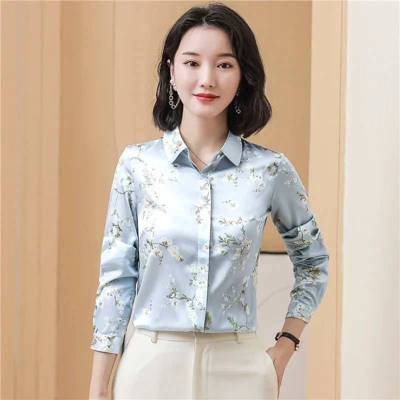 Women Fashion Print Pink Blouses Long Sleeve Vintage Ribbon Bow Shirt Ladies Classic Lapel Button Shirts Spring Autumn Woman Clothes Designer Blouse Cute Tops