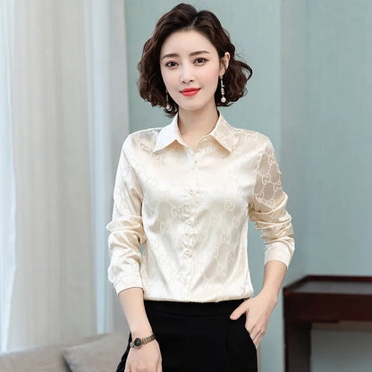 Women Fashion Print Pink Blouses Long Sleeve Vintage Ribbon Bow Shirt Ladies Classic Lapel Button Shirts Spring Autumn Woman Clothes Designer Blouse Cute Tops