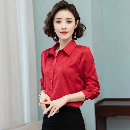 Women Fashion Print Pink Blouses Long Sleeve Vintage Ribbon Bow Shirt Ladies Classic Lapel Button Shirts Spring Autumn Woman Clothes Designer Blouse Cute Tops