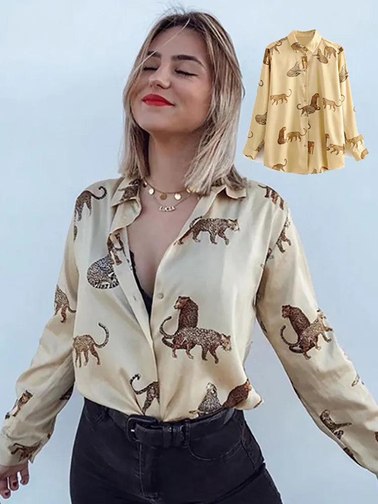 women satin blouse long sleeve zebra print shirts vintage office ladies tops femme chandails fashion blusa de mujer Chandails 220407